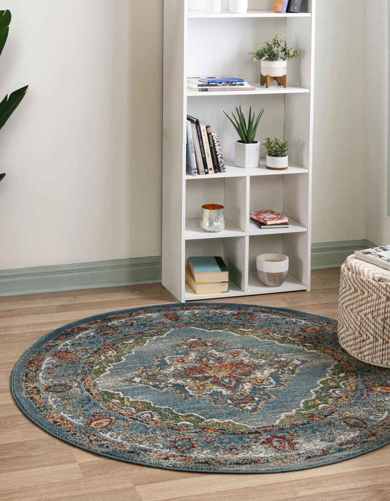 Savannah Soiree Collection Area Rug - Serengeti (Blue) Round Blue  lifestyle 23