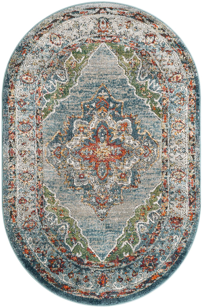 Savannah Soiree Collection Area Rug - Serengeti (Blue) Oval Blue  lifestyle 20