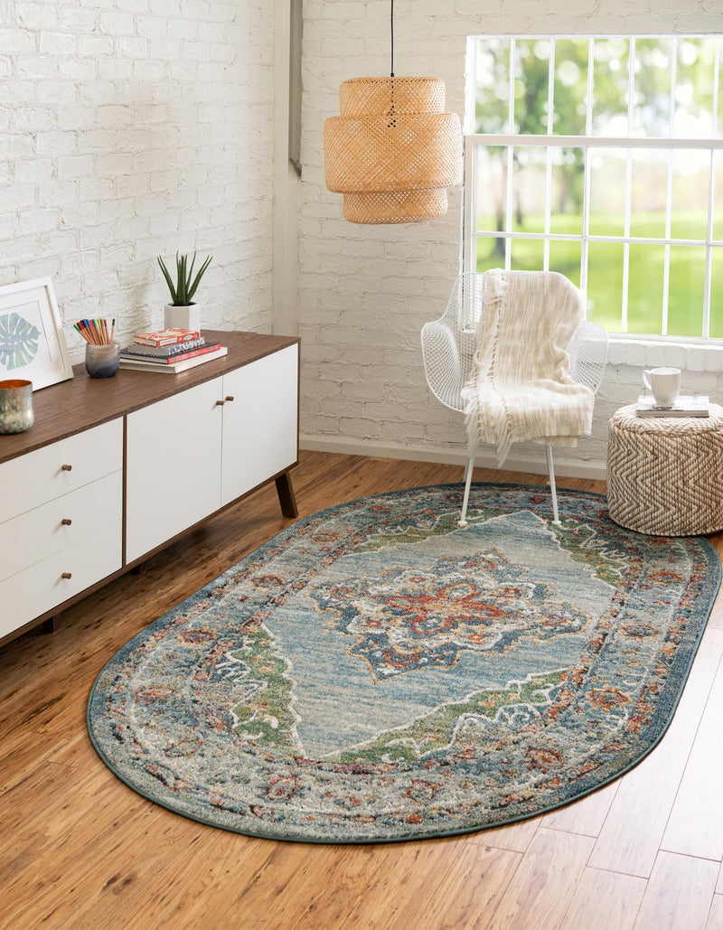 Savannah Soiree Collection Area Rug - Serengeti (Blue) Oval Blue  lifestyle 25