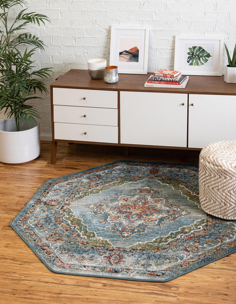 Savannah Soiree Collection Area Rug - Serengeti (Blue) Octagon Blue  lifestyle 26