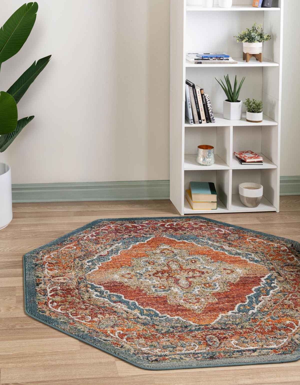 Savannah Soiree Collection Area Rug - Serengeti (Rust Red) Octagon Rust Red  lifestyle 22