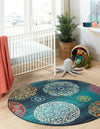 Oceanview Gardens Collection Area Rug - Marina Round Navy Blue  lifestyle 29