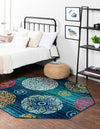 Oceanview Gardens Collection Area Rug - Marina Octagon Navy Blue  lifestyle 48