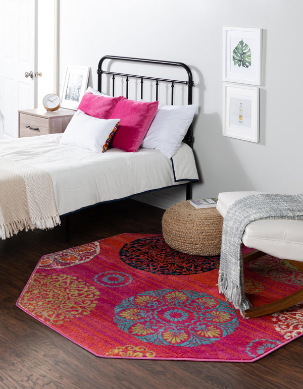 Oceanview Gardens Collection Area Rug - Marina Octagon Rust Red  lifestyle 41