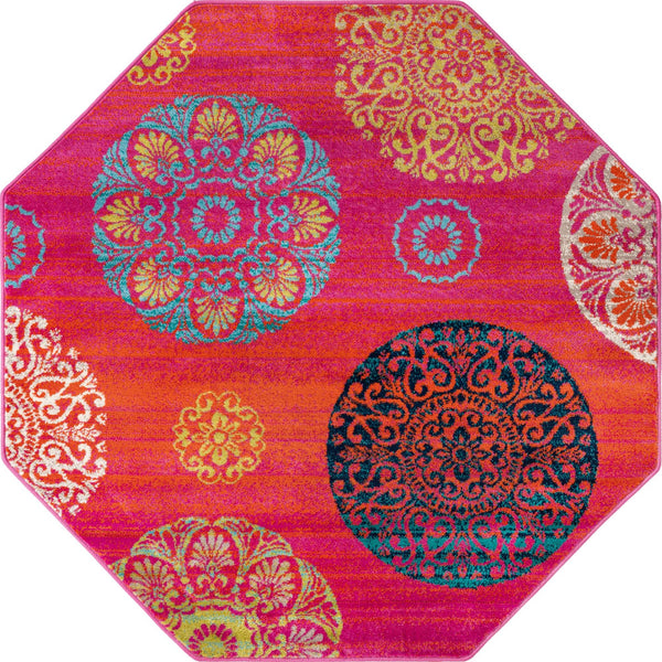 Oceanview Gardens Collection Area Rug - Marina Octagon Rust Red  lifestyle 27
