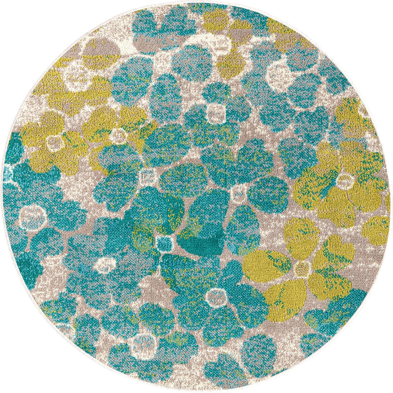 Oceanview Gardens Collection Area Rug -  Lagoon Round Blue  lifestyle 13