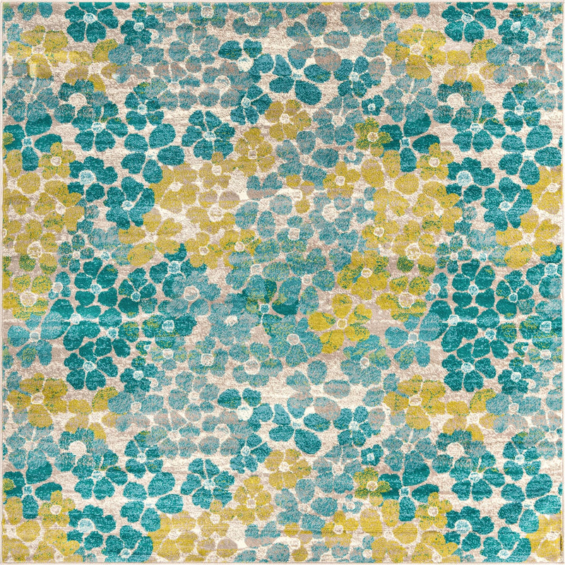 Oceanview Gardens Collection Area Rug -  Lagoon Square Blue  lifestyle 14