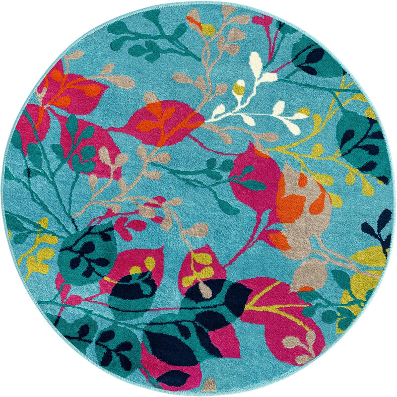 Oceanview Gardens Collection Area Rug -  Tidepool Round Aqua Blue  lifestyle 27
