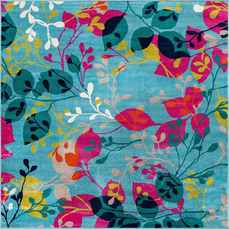 Oceanview Gardens Collection Area Rug -  Tidepool Square Aqua Blue  lifestyle 28