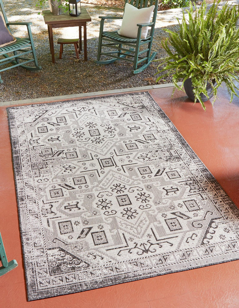 Tribal Terrace Treasures Collection Area Rug - Mayan Marina (Charcoal Gray) Rectangle Charcoal Gray  lifestyle 0