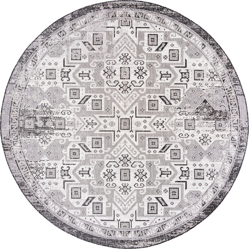 Tribal Terrace Treasures Collection Area Rug - Mayan Marina (Charcoal Gray) Round Charcoal Gray Main