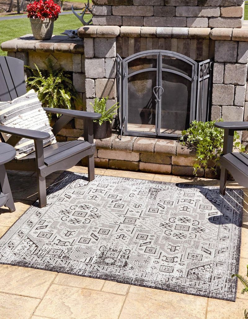 Tribal Terrace Treasures Collection Area Rug - Mayan Marina (Charcoal Gray) Square Charcoal Gray  lifestyle 0