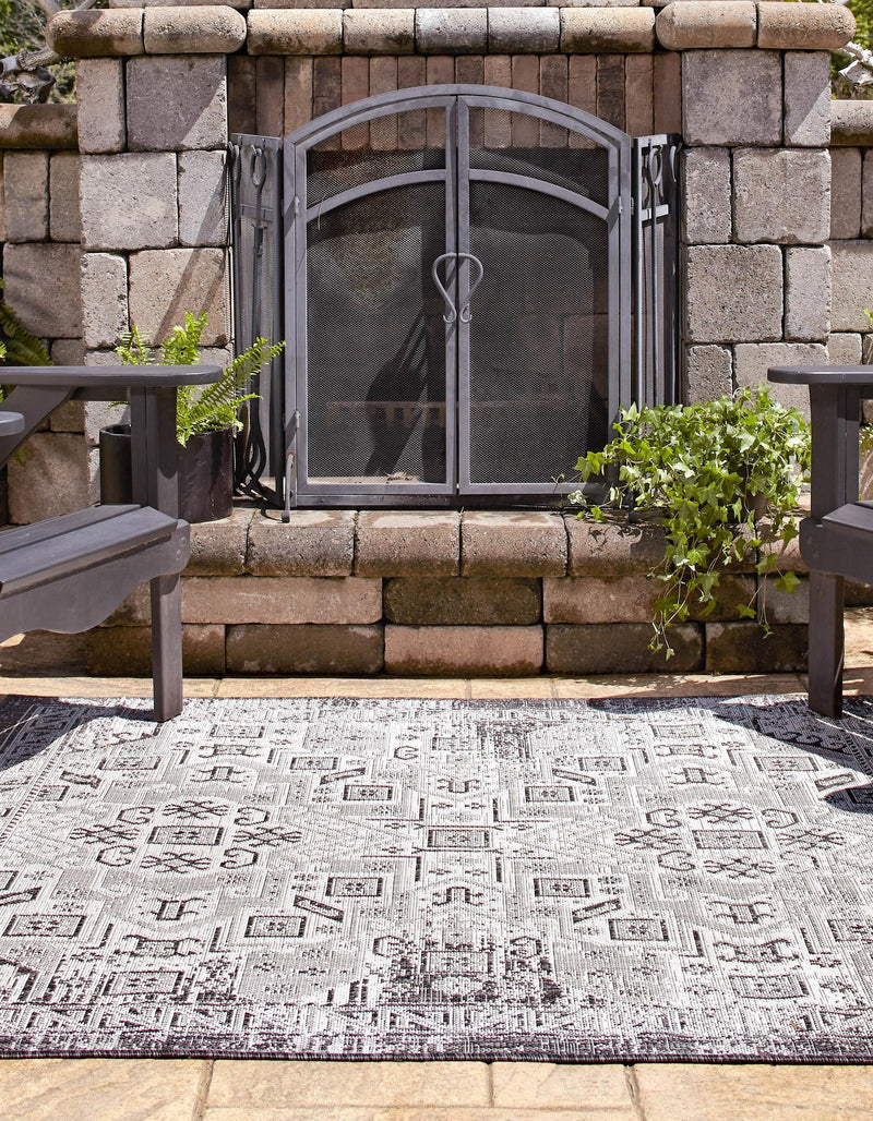 Tribal Terrace Treasures Collection Area Rug - Mayan Marina (Charcoal Gray) Square Charcoal Gray  lifestyle 2
