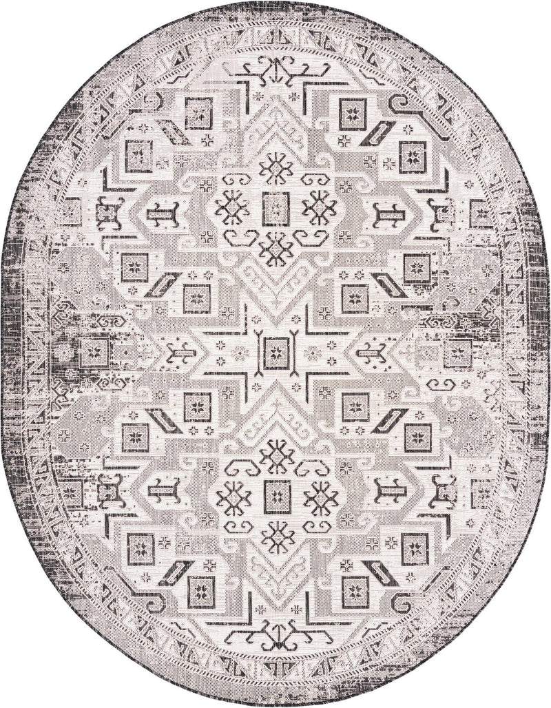 Tribal Terrace Treasures Collection Area Rug - Mayan Marina (Charcoal Gray) Oval Charcoal Gray Main