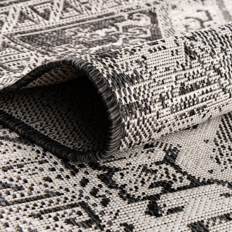 Tribal Terrace Treasures Collection Area Rug - Mayan Marina (Charcoal Gray) Oval Charcoal Gray  lifestyle 4