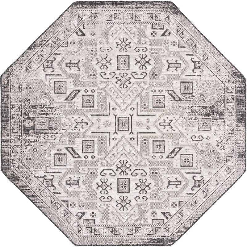 Tribal Terrace Treasures Collection Area Rug - Mayan Marina (Charcoal Gray) Octagon Charcoal Gray Main
