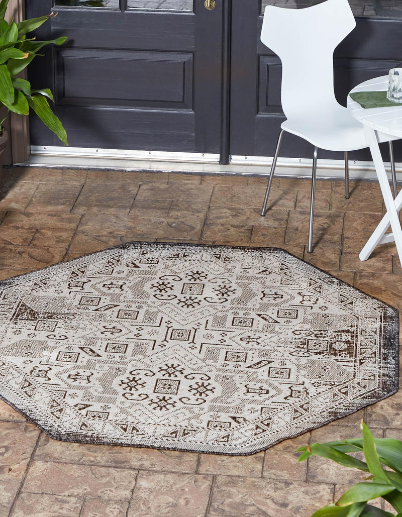 Tribal Terrace Treasures Collection Area Rug - Mayan Marina (Charcoal Gray) Octagon Charcoal Gray  lifestyle 0