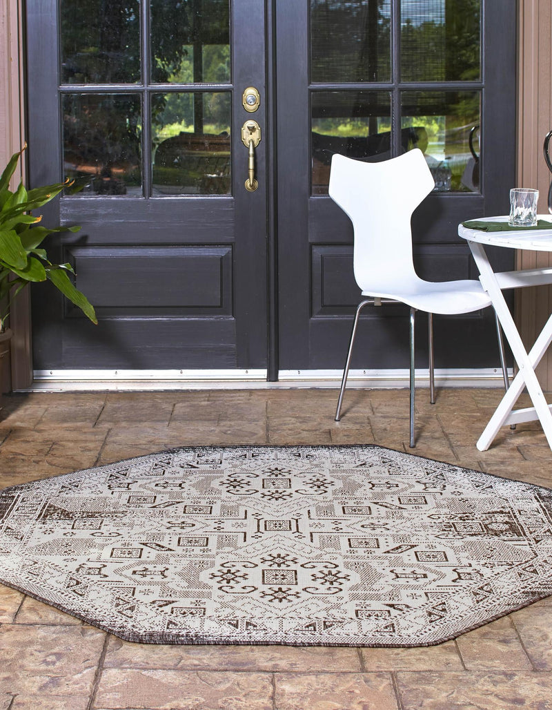 Tribal Terrace Treasures Collection Area Rug - Mayan Marina (Charcoal Gray) Octagon Charcoal Gray  lifestyle 2