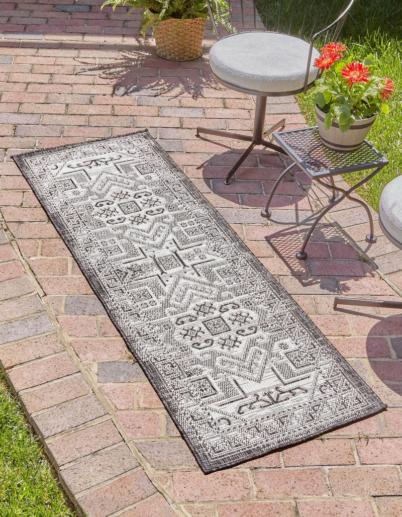 Tribal Terrace Treasures Collection Area Rug - Mayan Marina (Charcoal Gray) Runner Charcoal Gray  lifestyle 0