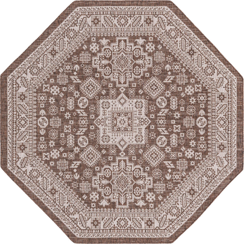 Tribal Terrace Treasures Collection Area Rug -  Incan Isle (Brown) Octagon Brown  lifestyle 10