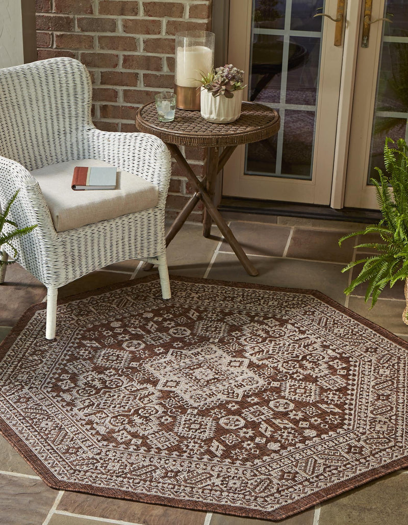 Tribal Terrace Treasures Collection Area Rug -  Incan Isle (Brown) Octagon Brown  lifestyle 0