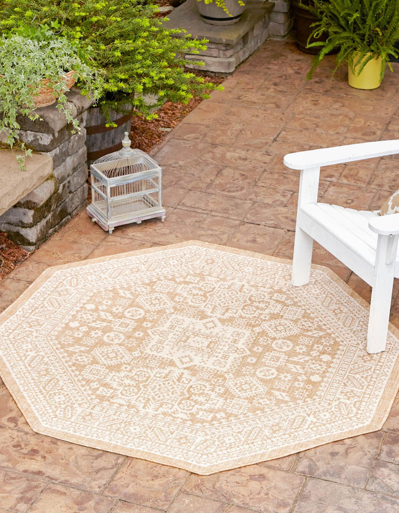 Tribal Terrace Treasures Collection Area Rug -  Incan Isle (Natural) Octagon Natural  lifestyle 0