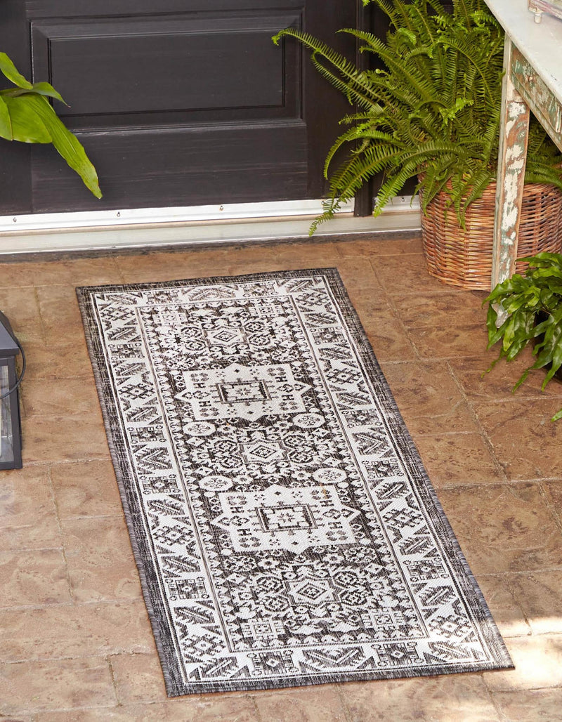 Tribal Terrace Treasures Collection Area Rug -  Incan Isle (Charcoal Gray) Runner Charcoal Gray  lifestyle 0