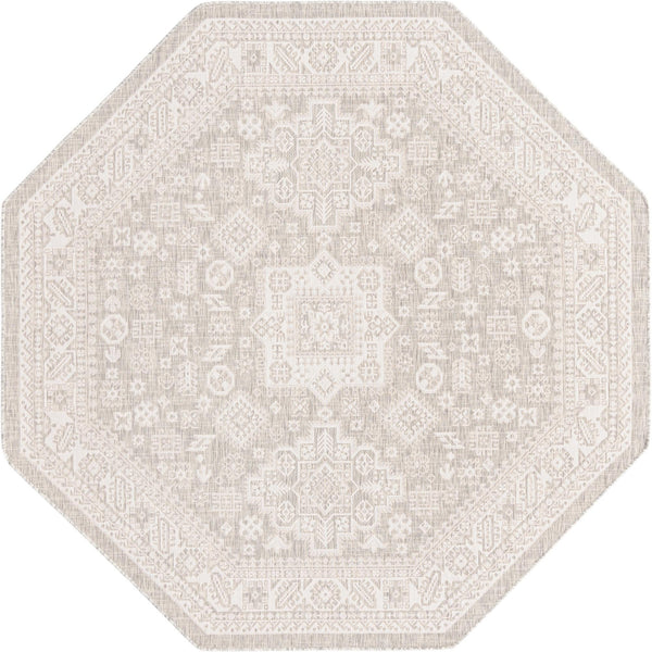 Tribal Terrace Treasures Collection Area Rug -  Incan Isle (Light Gray) Octagon Light Gray Main