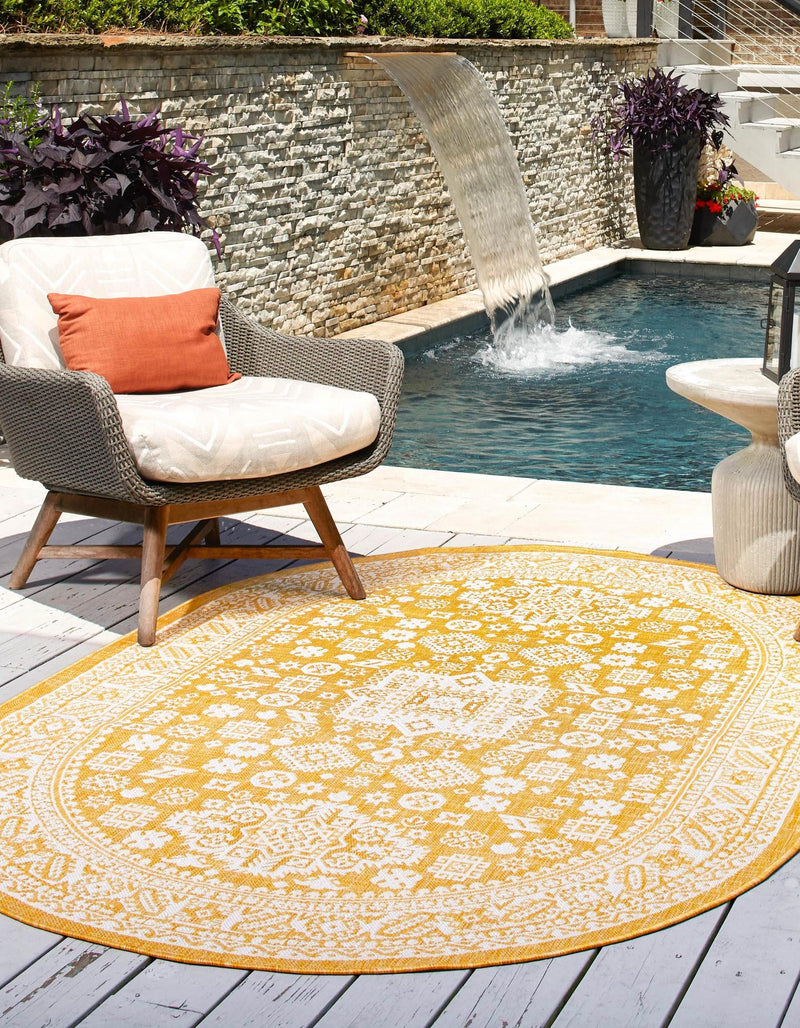 Tribal Terrace Treasures Collection Area Rug -  Incan Isle (Yellow) Oval Yellow  lifestyle 2