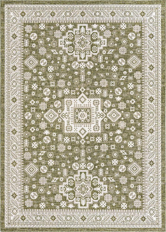 Tribal Terrace Treasures Collection Area Rug -  Incan Isle (Green) Rectangle Green Main