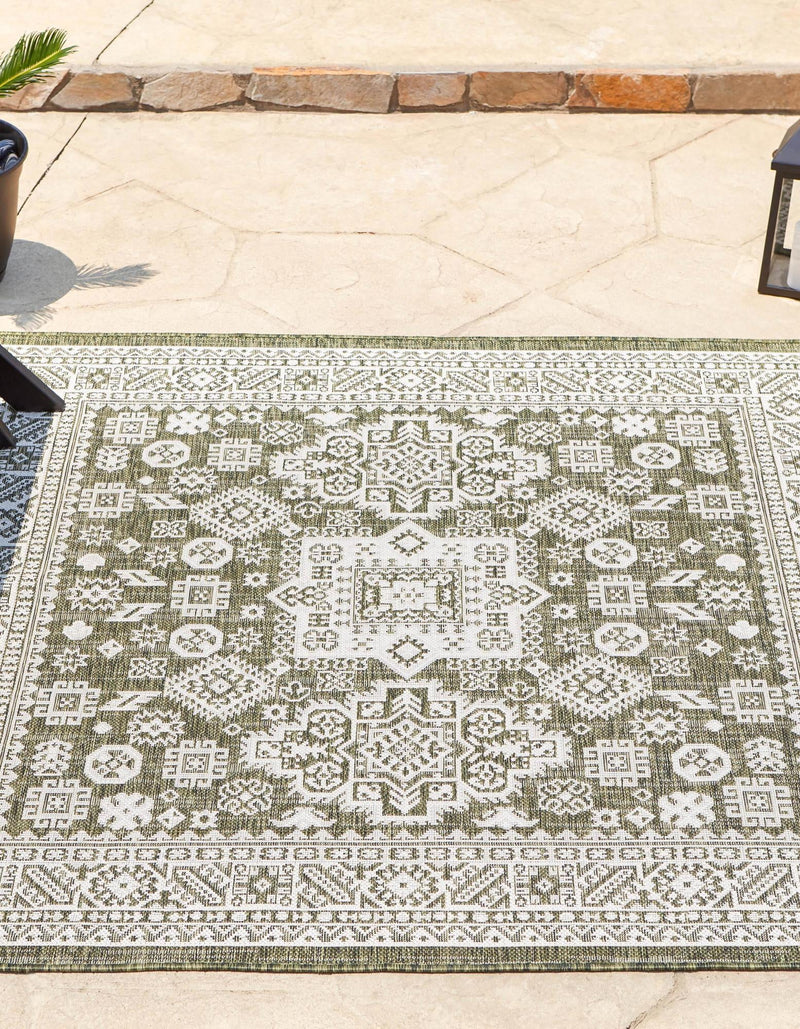 Tribal Terrace Treasures Collection Area Rug -  Incan Isle (Green) Square Green  lifestyle 0