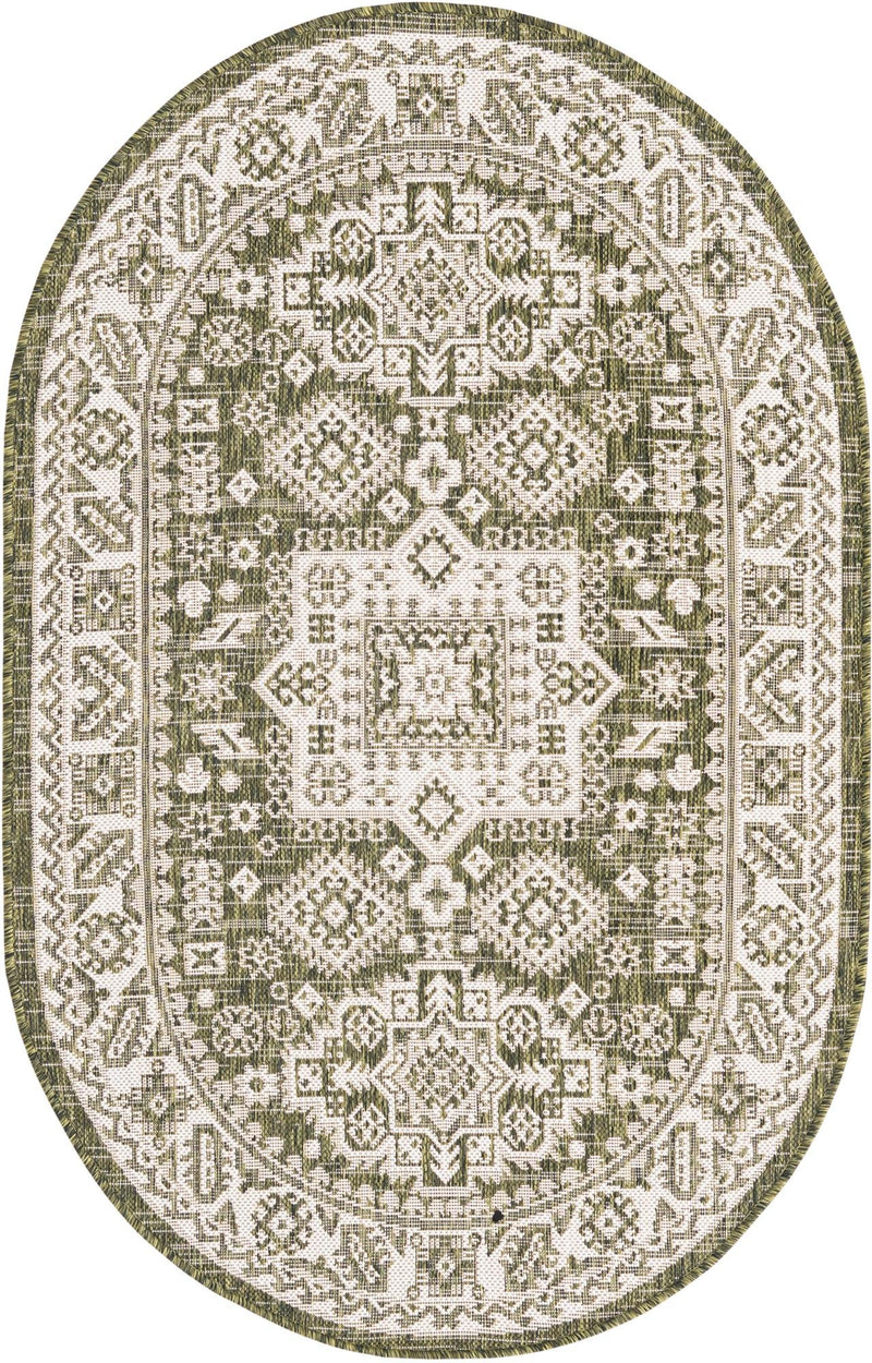 Tribal Terrace Treasures Collection Area Rug -  Incan Isle (Green) Oval Green  lifestyle 51