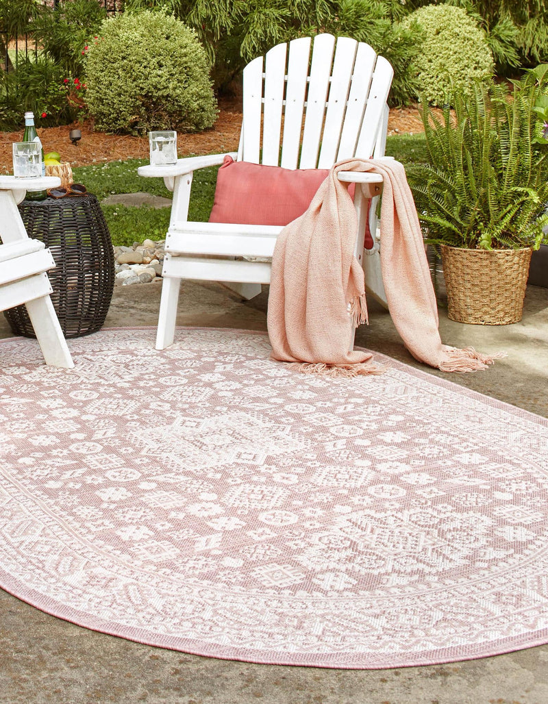 Tribal Terrace Treasures Collection Area Rug -  Incan Isle (Pink) Oval Pink  lifestyle 2
