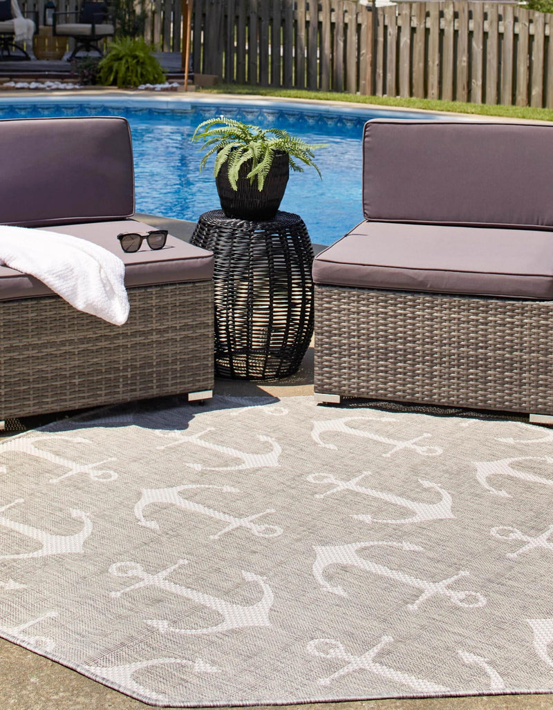 Seaside Haven Rugs Collection Area Rug - Sapphire (Gray) Octagon Gray  lifestyle 2