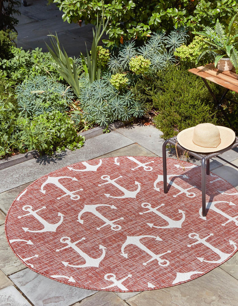 Seaside Haven Rugs Collection Area Rug - Sapphire (Rust Red) Round Rust Red  lifestyle 0