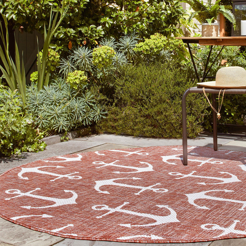 Seaside Haven Rugs Collection Area Rug - Sapphire (Rust Red) Round Rust Red  lifestyle 9