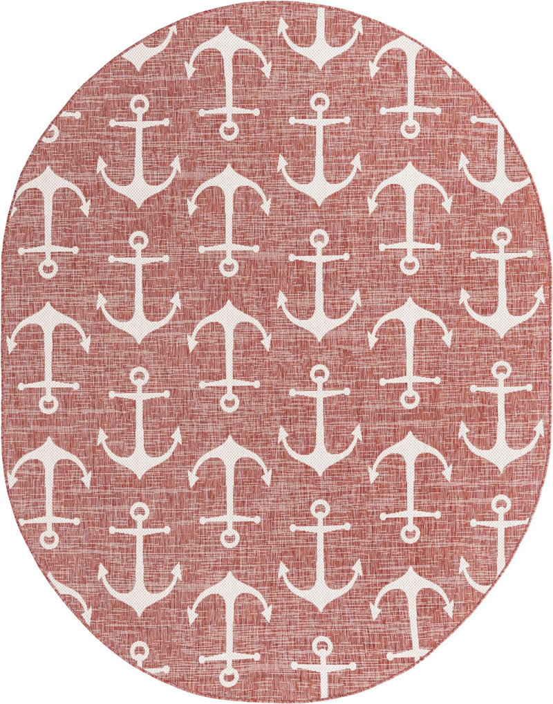 Seaside Haven Rugs Collection Area Rug - Sapphire (Rust Red) Oval Rust Red Main