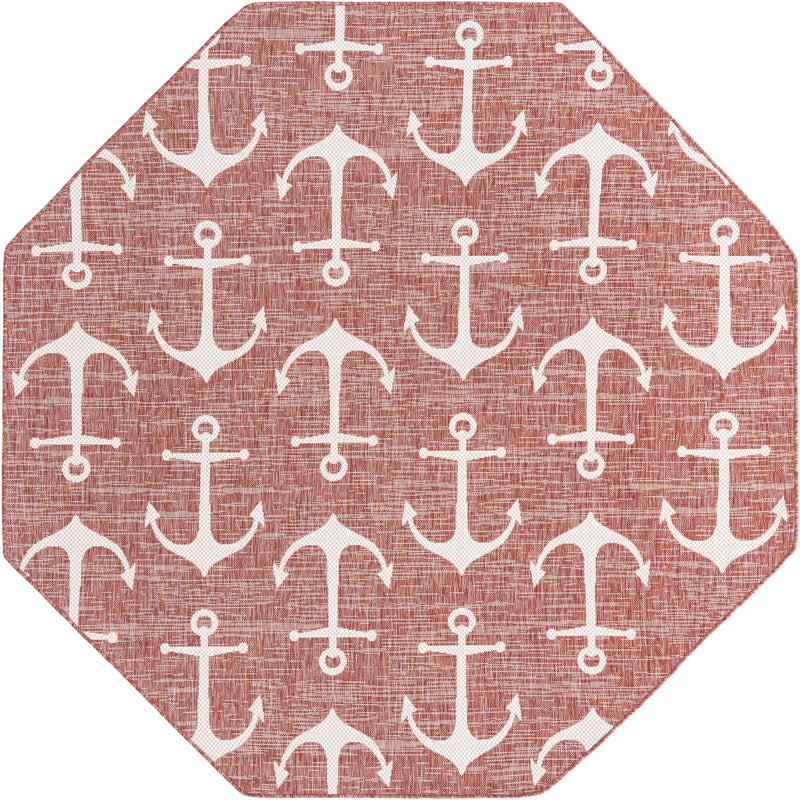 Seaside Haven Rugs Collection Area Rug - Sapphire (Rust Red) Octagon Rust Red Main