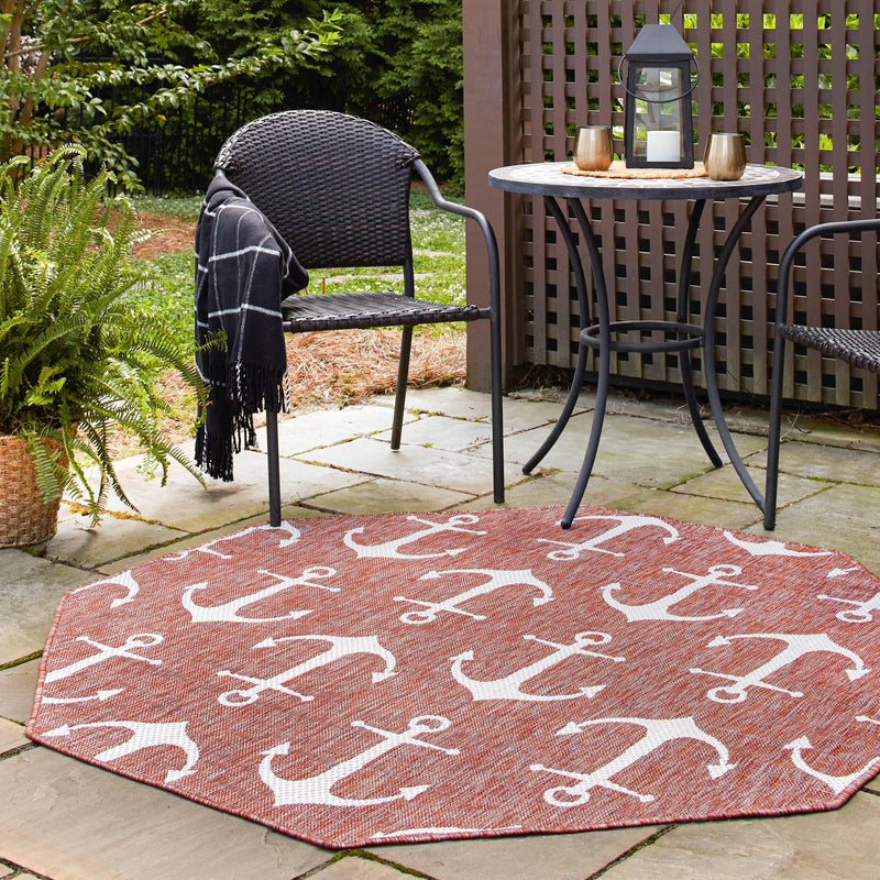 Seaside Haven Rugs Collection Area Rug - Sapphire (Rust Red) Octagon Rust Red  lifestyle 9