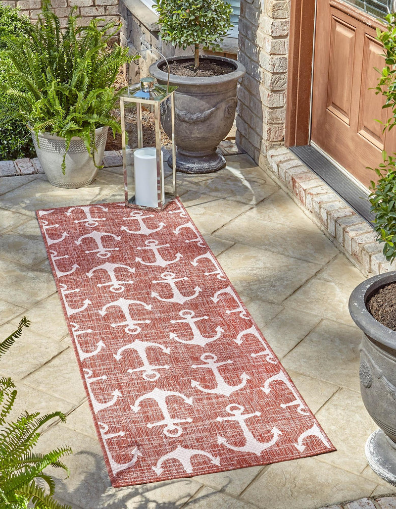 Seaside Haven Rugs Collection Area Rug - Sapphire (Rust Red) Runner Rust Red  lifestyle 0