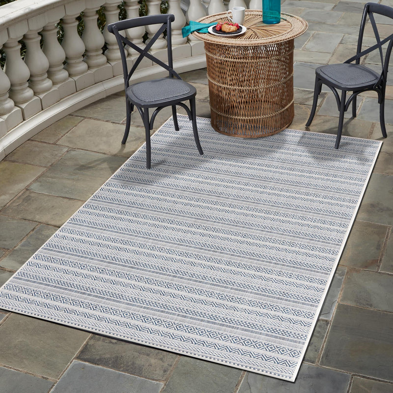 Patio Stripe Harmony Collection Area Rug -  Boardwalk (Light Blue) Rectangle Light Blue  lifestyle 13