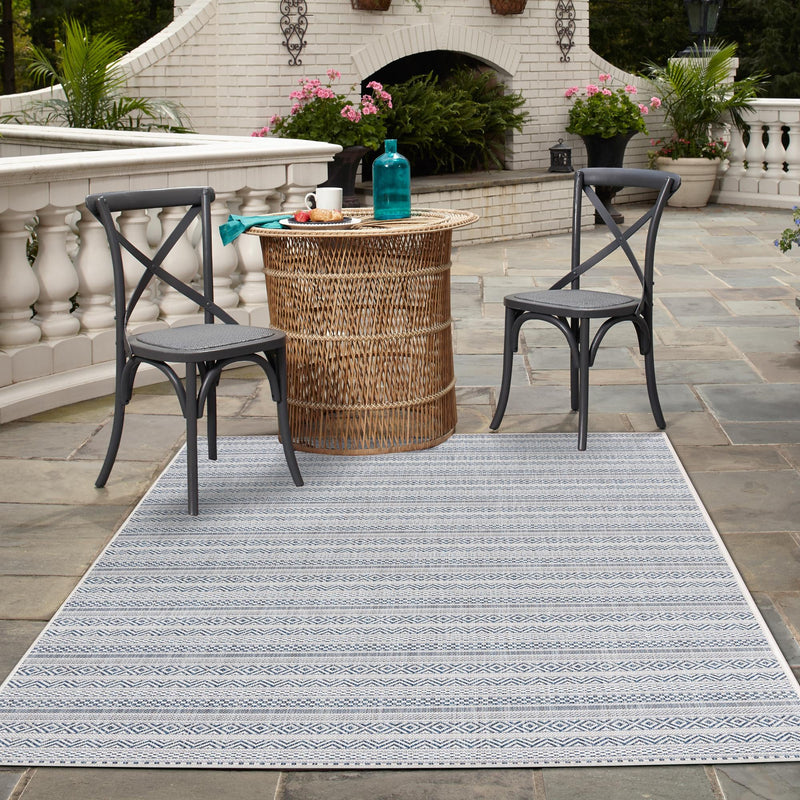 Patio Stripe Harmony Collection Area Rug -  Boardwalk (Light Blue) Rectangle Light Blue  lifestyle 14