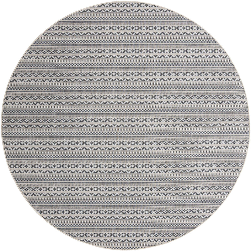 Patio Stripe Harmony Collection Area Rug -  Boardwalk (Light Blue) Round Light Blue Main