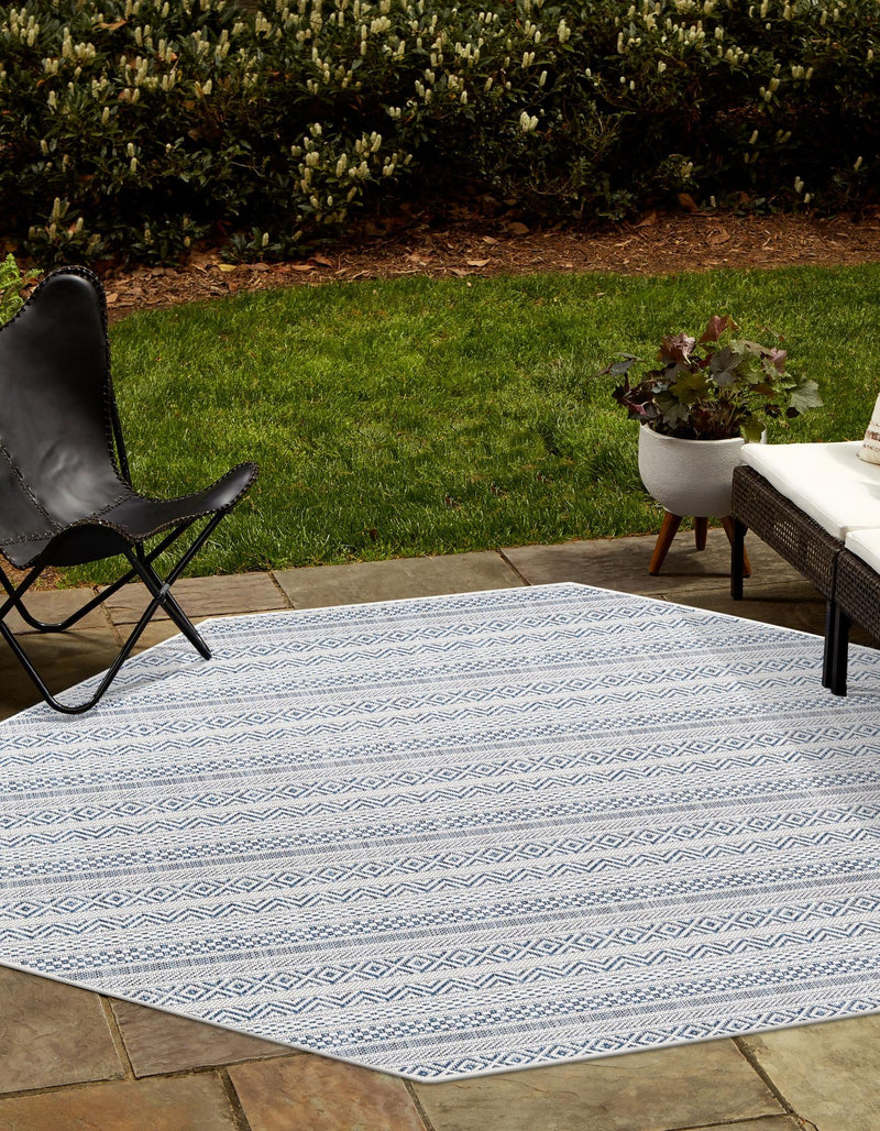 Patio Stripe Harmony Collection Area Rug -  Boardwalk (Light Blue) Octagon Light Blue  lifestyle 0