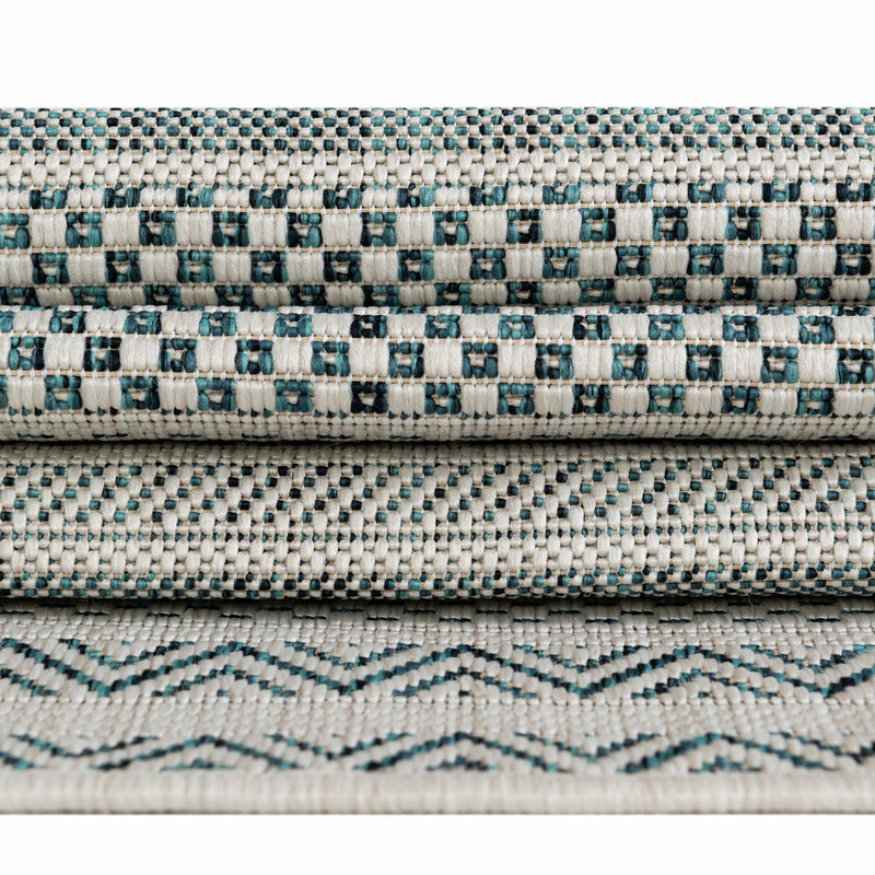 Seaside Stripes Collection Area Rug -  Boardwalk (Teal) Rectangle Teal  lifestyle 40