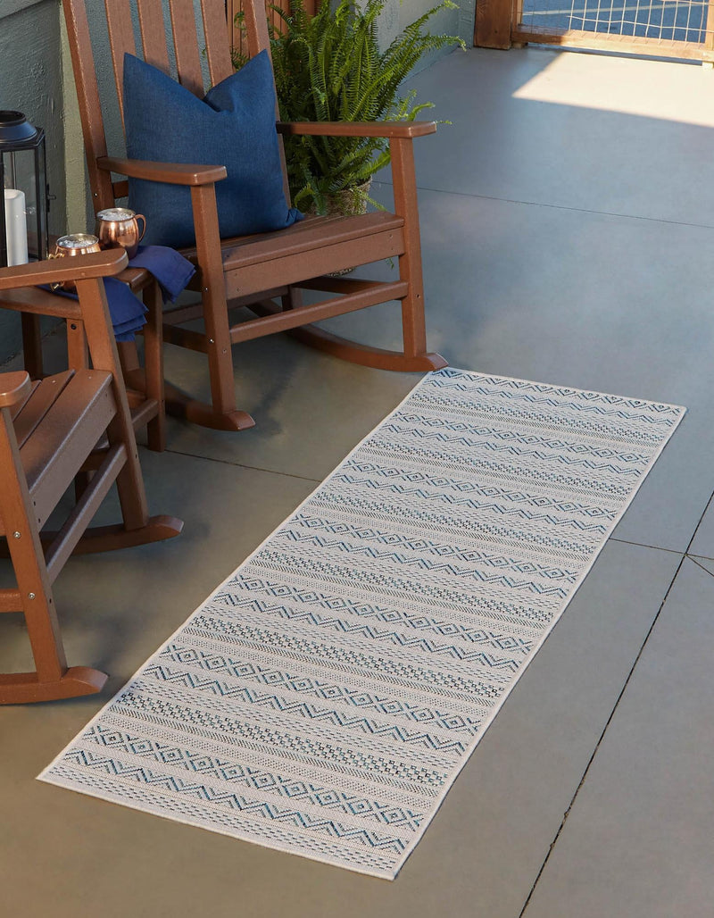 Patio Stripe Harmony Collection Area Rug -  Boardwalk (Teal) Runner Teal  lifestyle 0