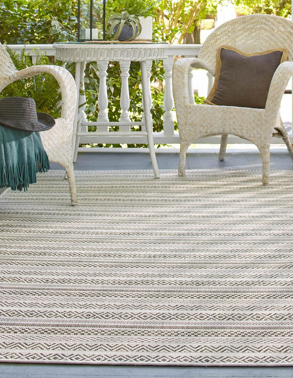 Patio Stripe Harmony Collection Area Rug -  Boardwalk (Green) Rectangle Green  lifestyle 2