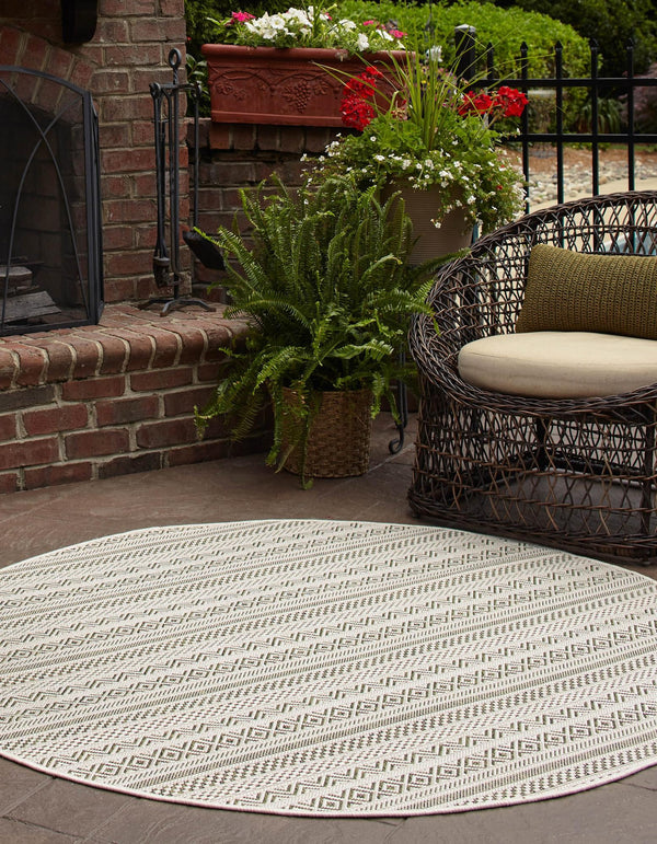 Patio Stripe Harmony Collection Area Rug -  Boardwalk (Green) Round Green  lifestyle 2