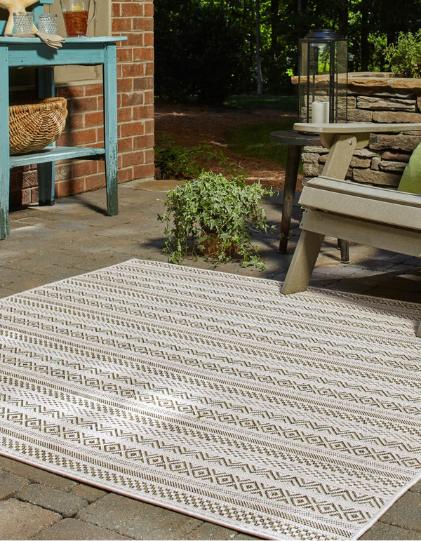 Patio Stripe Harmony Collection Area Rug -  Boardwalk (Green) Square Green  lifestyle 2