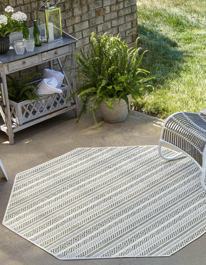 Patio Stripe Harmony Collection Area Rug -  Boardwalk (Green) Octagon Green  lifestyle 0